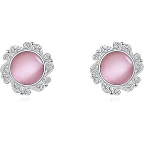 Sterling Silver Lapis Lazuli Larimar Black Onyx Moonstone Moss Agate Emerald Opal Stud Earrings Boho Jewelry Birthday Gifts for Women Girls in Kuwait