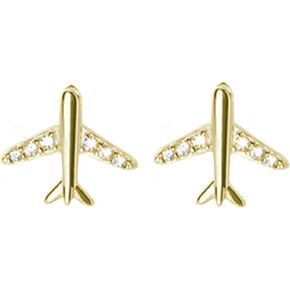 Helen de Lete Women's Airplane Rhinestone Plane S925 Sterling Silver Stud Earrings