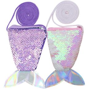 Starte Pack مكونة من 2 محفظة على شكل حورية البحر للفتيات وحقائب محفظة للعملات المعدنية وحقيبة كتف صغيرة للفتيات الصغيرات (أرجواني + وردي) in Kuwait