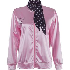 MAPLECOS Nostalgic 50S Pink Satin Jacket for Women Lady Girls with Spotted Neck Scarfs Halloween Cosplay Costume in Kuwait
