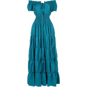 Haorugut Women Renaissance Medieval Irish Costume Over Dress Smocked Waist Retro Gown Cosplay