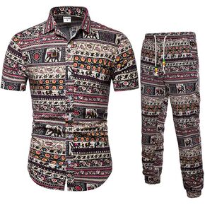 طقم شورت هاواي رجالي من KISSQIQI مكون من قطعتين بدلة رياضية كاجوال بأزرار للأسفل للشاطئ وقمصان وسروال قصير مزين بالزهور in Kuwait