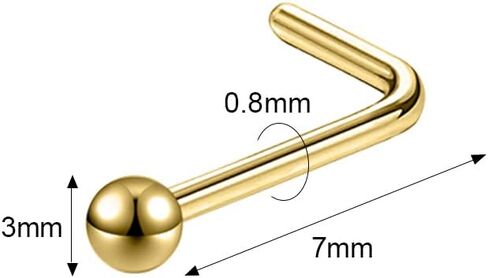 6ixGosh 6pcs 20g الأنف ترصيع 3mm الكرة شقة الجراحية الصلب الأنف الدائري للنساء الرجال الأسود روز الذهب الأنف مسمار L على شكل المفتاح الأنف حلقة ترصيع لطيف الأنف ثقب المجوهرات in Kuwait