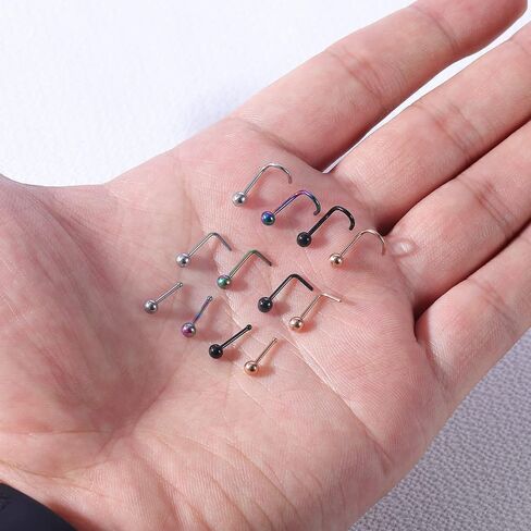 6ixGosh 6pcs 20g الأنف ترصيع 3mm الكرة شقة الجراحية الصلب الأنف الدائري للنساء الرجال الأسود روز الذهب الأنف مسمار L على شكل المفتاح الأنف حلقة ترصيع لطيف الأنف ثقب المجوهرات in Kuwait