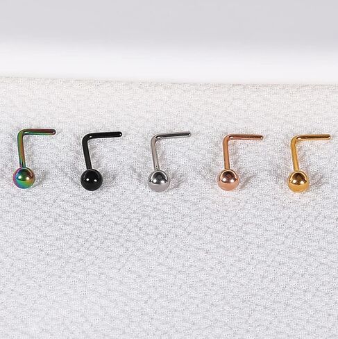 6ixGosh 6pcs 20g الأنف ترصيع 3mm الكرة شقة الجراحية الصلب الأنف الدائري للنساء الرجال الأسود روز الذهب الأنف مسمار L على شكل المفتاح الأنف حلقة ترصيع لطيف الأنف ثقب المجوهرات in Kuwait