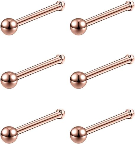 6ixGosh 6pcs 20g الأنف ترصيع 3mm الكرة شقة الجراحية الصلب الأنف الدائري للنساء الرجال الأسود روز الذهب الأنف مسمار L على شكل المفتاح الأنف حلقة ترصيع لطيف الأنف ثقب المجوهرات in Kuwait