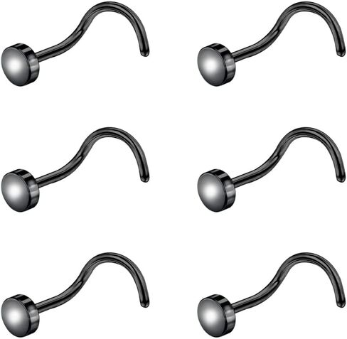 6ixGosh 6pcs 20g Nose Studs 3mm Ball Flat Surgical Steel Nose Ring for Women Men Black Rose Gold Nose Stud L Shaped Corkscrew Nose Ring Studs Cute Nostril Nose Piercing Jewelry in Kuwait