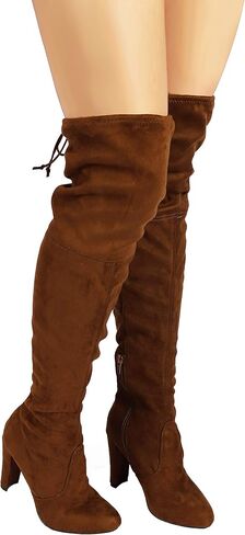 Wild Diva Amaya-01 Women's Thigh High Sexy Over The Knee Pullon Trendy Comfortable Chunky High Heel Boots in Kuwait