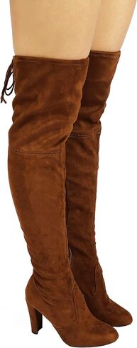 Wild Diva Amaya-01 Women's Thigh High Sexy Over The Knee Pullon Trendy Comfortable Chunky High Heel Boots in Kuwait