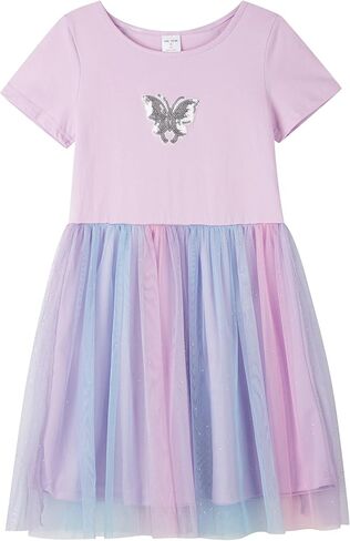 DaniChins Girl Knit Short-Sleeve Tutu Dress Colorful Tulle Sparkle Dress in Kuwait