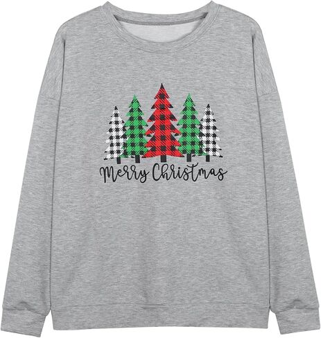Merry and Bright Shirt Women Funny Leopard Printed Plaid Christmas Trees Long Sleeve Sweatshirts Xmas Graphic Tees in Saudi Arabia