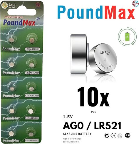 10 بطاريات AG0 (LR63، L521) 1.5 فولت - بطاريات باوند ماكس قلوية زر | 1 × 10 عبوات in Kuwait