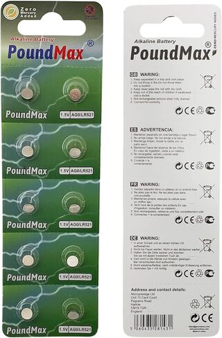 10 بطاريات AG0 (LR63، L521) 1.5 فولت - بطاريات باوند ماكس قلوية زر | 1 × 10 عبوات in Kuwait