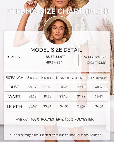 BTFBM Women's V Neck Smocked Short Sleeve Casual Dress Swiss Dot Swing Flowy Ruffle Hem Mini Beach Summer Dresses 2023 in Kuwait
