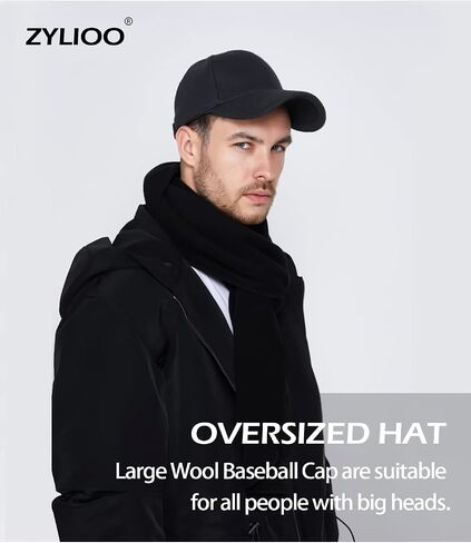 Zylioo XXL Oversized Woolen Baseball Cap Hat,Soft-Structured Winter Ball Cap,Adjustable Warm Dad Cap for Big Heads in Kuwait