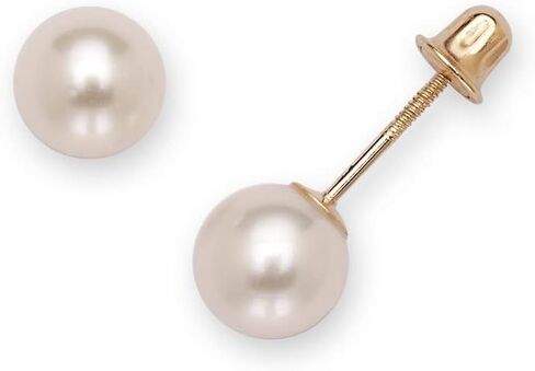 Jewelryweb -Solid 14k Yellow Gold Round Freshwater Cultured Pearl Screw-back Earrings - 3mm 4mm 5mm 6mm 7mm 8mm - Gold pearl earrings - Pearl stud earrings for women in Kuwait