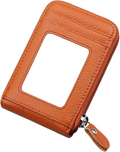 RFID Blocking Credit Card Case Organizer Genuine Leather Zip-Around Security Wallet Black in Kuwait