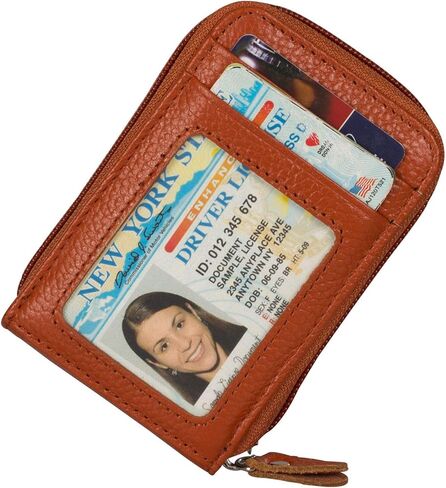 RFID Blocking Credit Card Case Organizer Genuine Leather Zip-Around Security Wallet Black in Kuwait