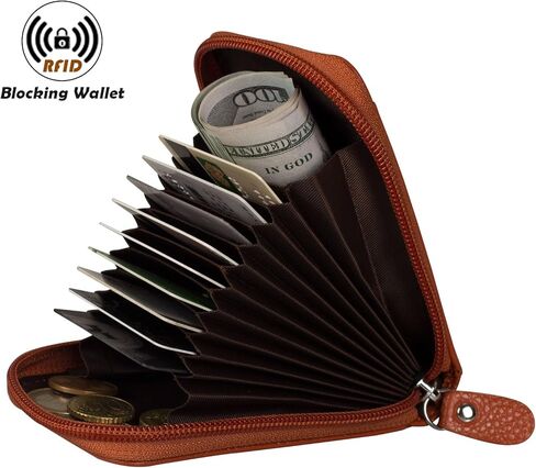 RFID Blocking Credit Card Case Organizer Genuine Leather Zip-Around Security Wallet Black in Kuwait