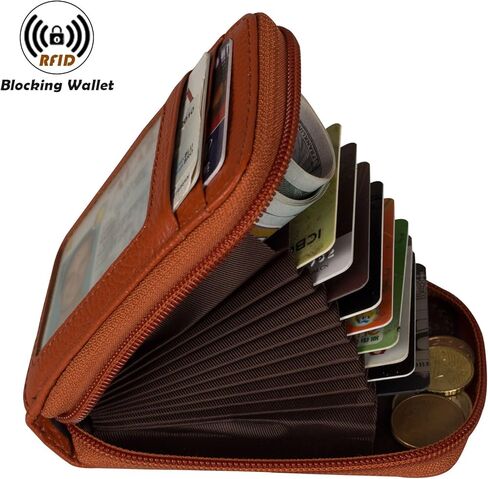RFID Blocking Credit Card Case Organizer Genuine Leather Zip-Around Security Wallet Black in Kuwait