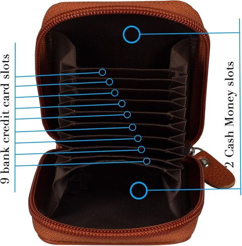 RFID Blocking Credit Card Case Organizer Genuine Leather Zip-Around Security Wallet Black in Kuwait