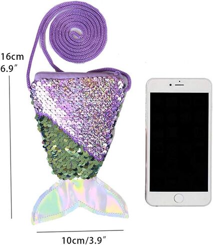 Starte Pack مكونة من 2 محفظة على شكل حورية البحر للفتيات وحقائب محفظة للعملات المعدنية وحقيبة كتف صغيرة للفتيات الصغيرات (أرجواني + وردي) in Kuwait