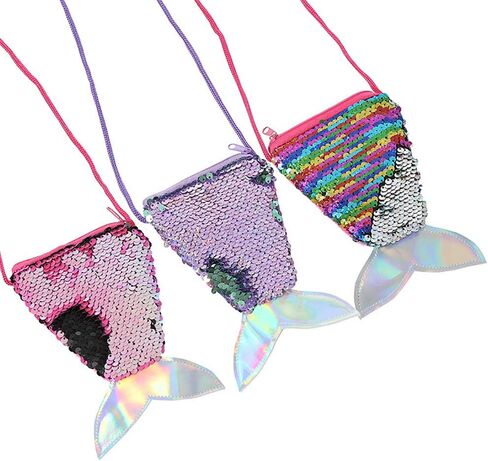 Starte Pack مكونة من 2 محفظة على شكل حورية البحر للفتيات وحقائب محفظة للعملات المعدنية وحقيبة كتف صغيرة للفتيات الصغيرات (أرجواني + وردي) in Kuwait