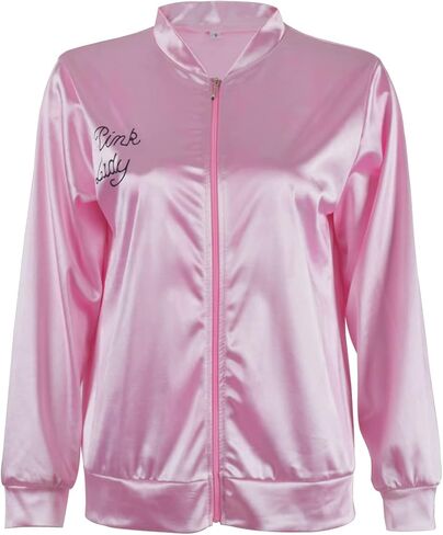 MAPLECOS Nostalgic 50S Pink Satin Jacket for Women Lady Girls with Spotted Neck Scarfs Halloween Cosplay Costume in Kuwait