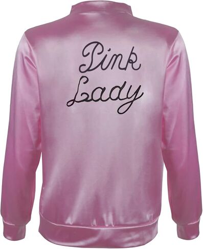 MAPLECOS Nostalgic 50S Pink Satin Jacket for Women Lady Girls with Spotted Neck Scarfs Halloween Cosplay Costume in Kuwait