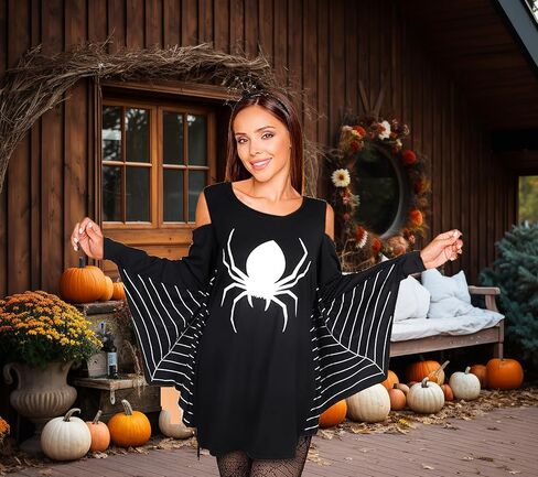 ZANLER 3 قطع زي عنكبوت للنساء للهالوين عصابة رأس سوداء عنكبوت كيب للهالوين فستان سبايدروب فخذ عالي طويل بالإضافة إلى حجم ملابس عنكبوت الهالوين للنساء والفتيات والحفلات التنكرية (XXXL) in Kuwait