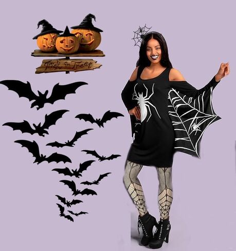 ZANLER 3 قطع زي عنكبوت للنساء للهالوين عصابة رأس سوداء عنكبوت كيب للهالوين فستان سبايدروب فخذ عالي طويل بالإضافة إلى حجم ملابس عنكبوت الهالوين للنساء والفتيات والحفلات التنكرية (XXXL) in Kuwait