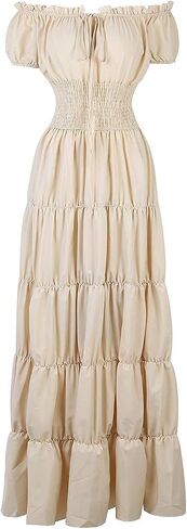Haorugut Women Renaissance Medieval Irish Costume Over Dress Smocked Waist Retro Gown Cosplay in Kuwait