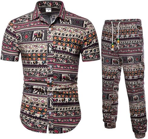 طقم شورت هاواي رجالي من KISSQIQI مكون من قطعتين بدلة رياضية كاجوال بأزرار للأسفل للشاطئ وقمصان وسروال قصير مزين بالزهور in Kuwait