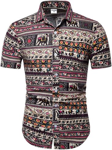 طقم شورت هاواي رجالي من KISSQIQI مكون من قطعتين بدلة رياضية كاجوال بأزرار للأسفل للشاطئ وقمصان وسروال قصير مزين بالزهور in Kuwait