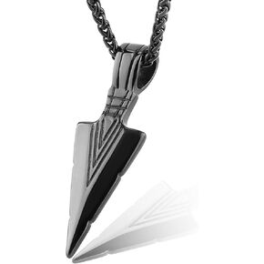 HZMAN Mens Arrowhead Arrow Stainless Steel Pendant Necklace with Steel Wheat Chain