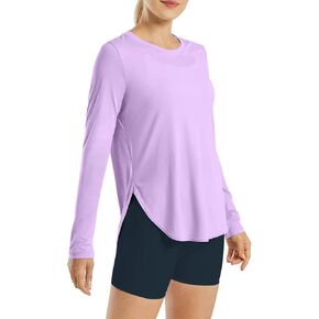 تي شيرتات رياضية للسيدات من BKRIVE - قمصان طويلة الأكمام للمشي لمسافات طويلة واليوجا للملابس الخارجية قميص خفيف الوزن بعامل حماية من الشمس (SPF) in Kuwait
