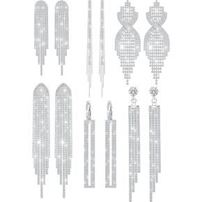 6 أزواج من أقراط حجر الراين أقراط الثريا للنساء المتدلية من الكريستال بشراشيب طويل أقراط للعروس والفتيات مجوهرات لحفلات الزفاف وحفلات العشاء هدية in Kuwait