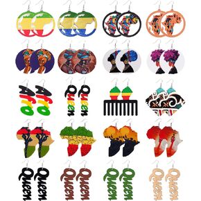 BOMAIL 20 زوجًا من الأقراط الخشبية الأفريقية للنساء أقراط دائرية مطلية بالخشب أقراط متدلية على الطراز العرقي in Kuwait