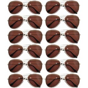 OWL 12 Pack Aviator Sunglasses Mirrored Lens Eyeglasses Black, Silver, Gold Frames