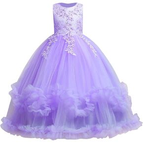 IWEMEK Girls Embroidered Beads Dress Sleeveless V Back Pageant Evening Gown Christening Wedding Birthday Party Long Dresses