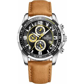NAVIFORCE Sport Watches for Men Analog Quartz Chronograph Leather Strap Wrist Watch