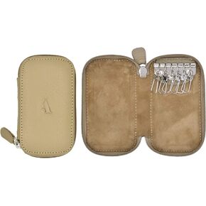 Adamis Full Grain Genuine Leather Keychain Holder Pouch with 6 Key Holders Hook