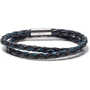 Tateossian Mens Double Wrap Two Tone Sterling Silver POP Clasp Bracelet, Blue and Black, Large 41 CM in Kuwait