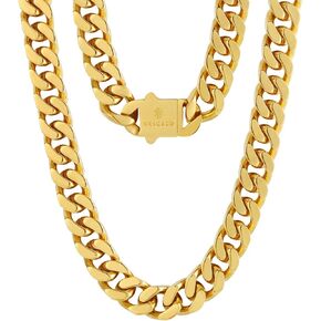 KRKC&CO 8/10/12/14mm Mens Cuban Link Chain,18k Gold Miami Cuban Chain, 4-Side Cut,Hip Hop Jewelry, Anti-Allergies Necklace,Durable and Anti-Tarnish Urban Street-wear, Never Fading, Everlasting Shine