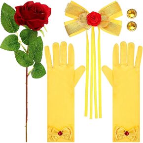Haysandy 4 Pcs Girls Princess Costume Accessories Include Yellow Hair Bow Gloves Jewelry Earrings and Rose Flower Princess Dress Up Accessories for Girls Halloween Cosplay in Kuwait