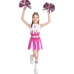 LOLANTA Girls Cheerleader Costume Pleated Skirt Set Cheerleader Outfit with Pom Pom