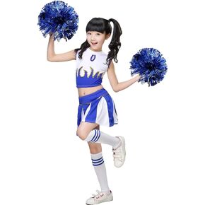 LOLANTA Girls Cheerleader Costume Pleated Skirt Set Cheerleader Outfit with Pom Pom