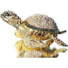 Waltz&F Diamond turtles Hinged Trinket Box Hand-painted Animal Figurine Collectible (green)