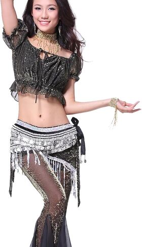 ZLTdream الرقص الشرقي وشاح الورك الغجر حزام تنورة العملات المعدنية للنساء الهذيان الزي الرقص هالوين زي in Kuwait