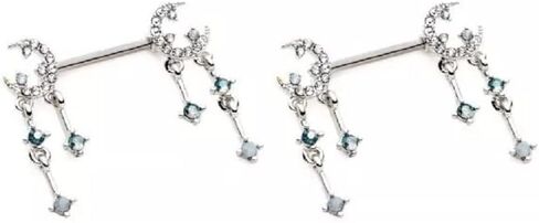 Pierced Owl 14GA 316L Stainless Steel Gemmed Crescent Moon and Star with Dangling Charms Nipple Barbells, Sold as a Pair in Kuwait